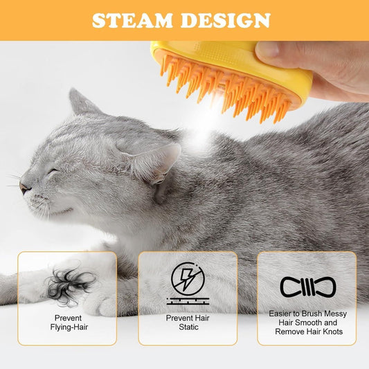New 3 In1 Steamy Pet Cat Brush Cleanser Vapor, Steaming Pet Hair Brush, Pet